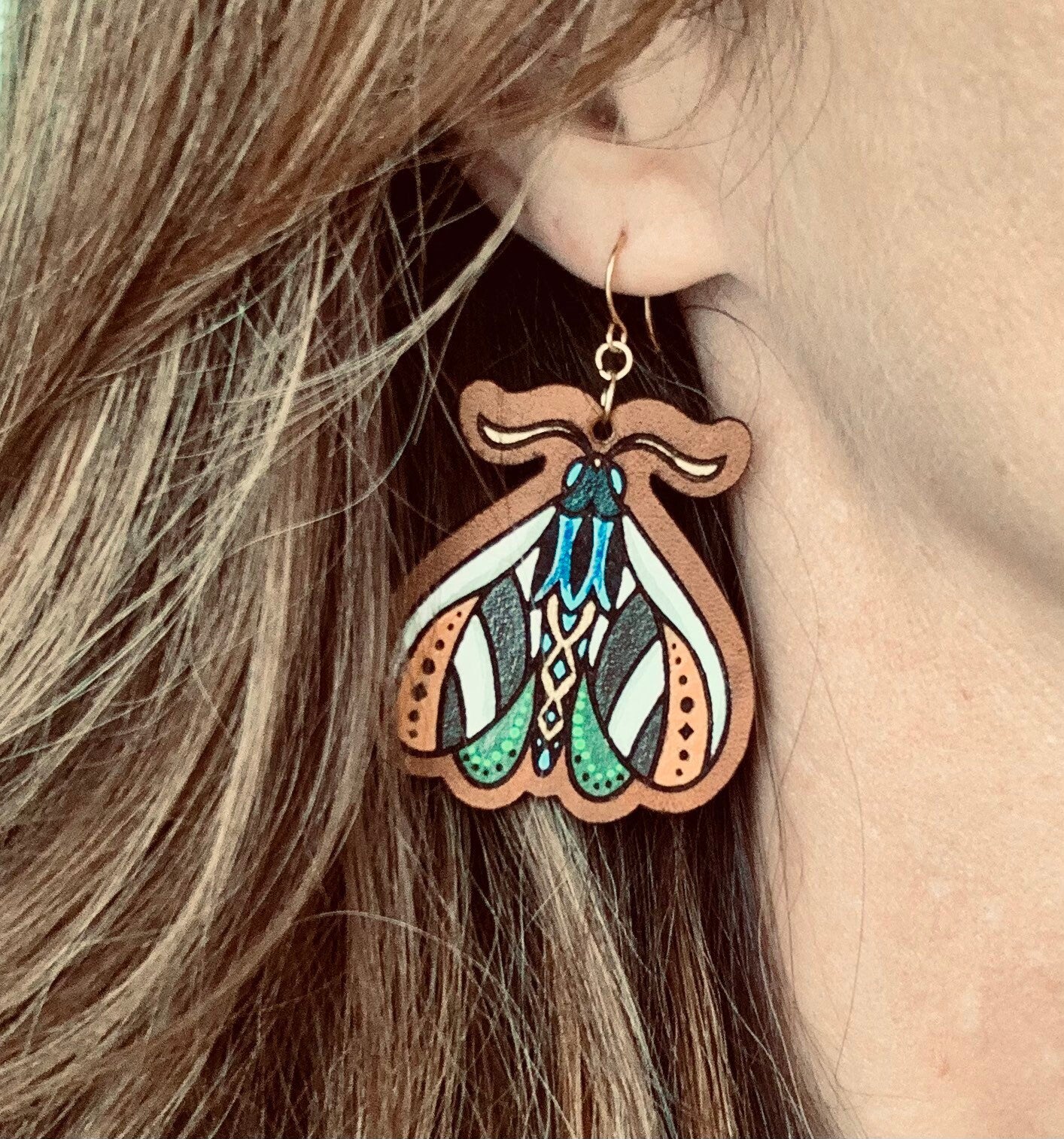 Butterfly Moth Mystical Leather Earrings