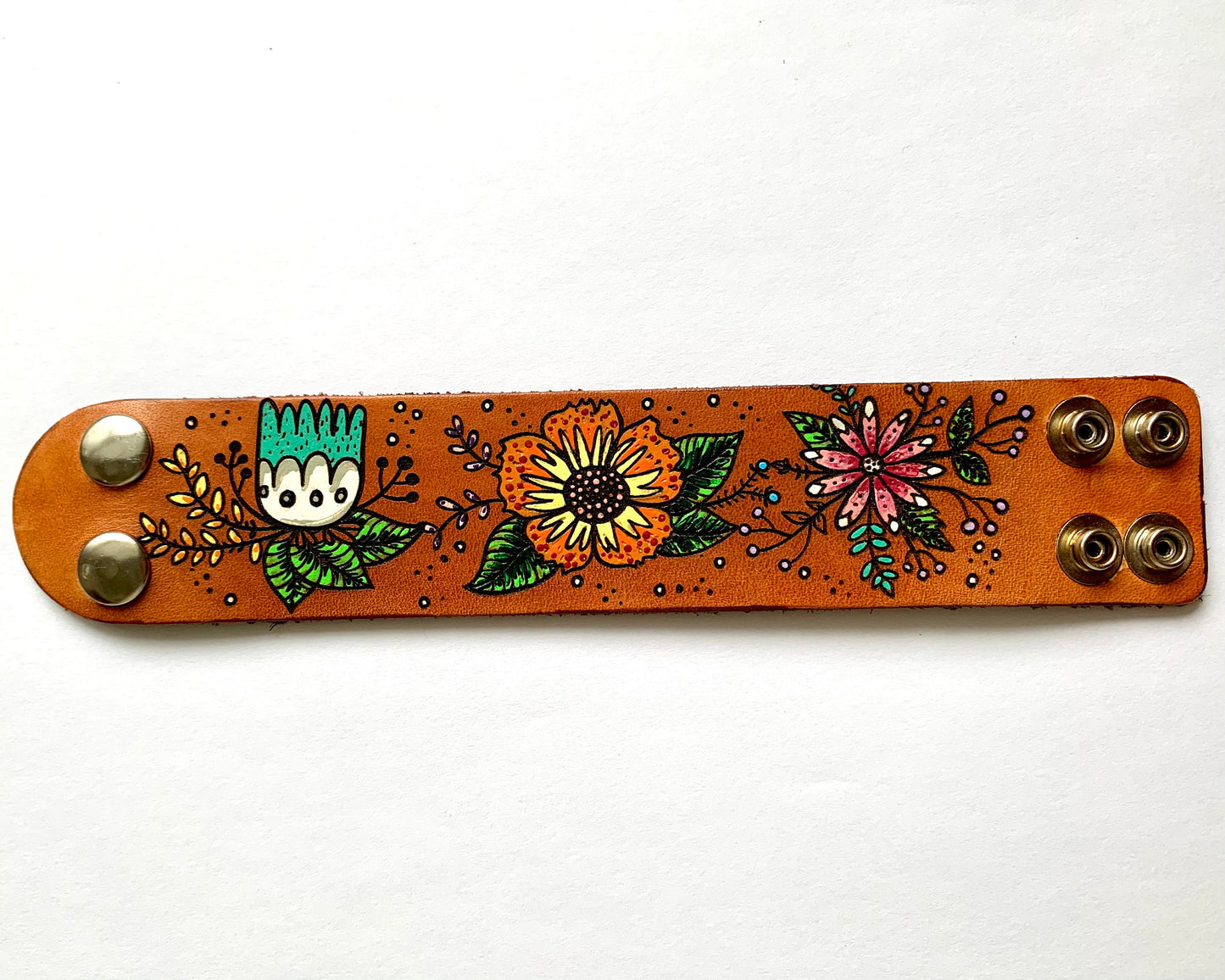 Bohemian Country Flower Leather Cuff