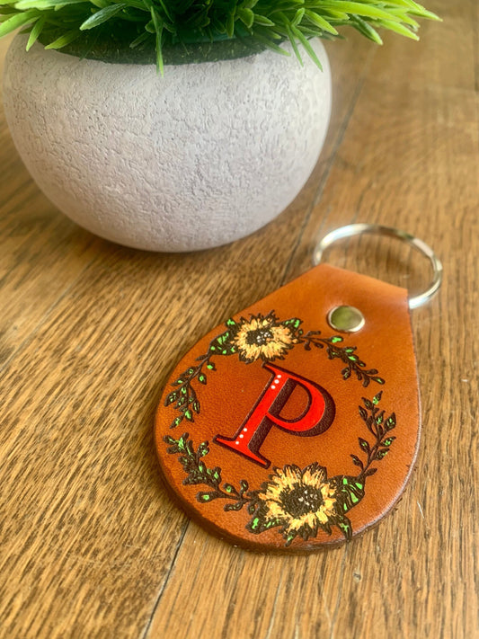 Sunflower Initial Monogram Key Ring