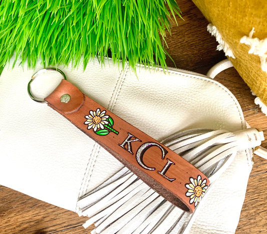 Monogram Daisy Leather Key Ring