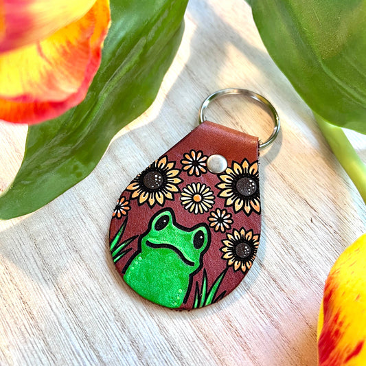 Frog and Sunflowers Key Ring