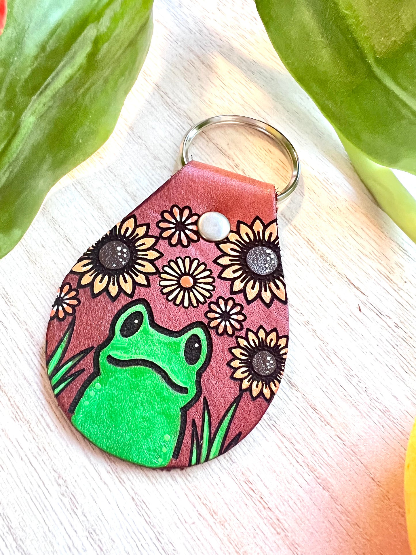 Frog and Sunflowers Key Ring