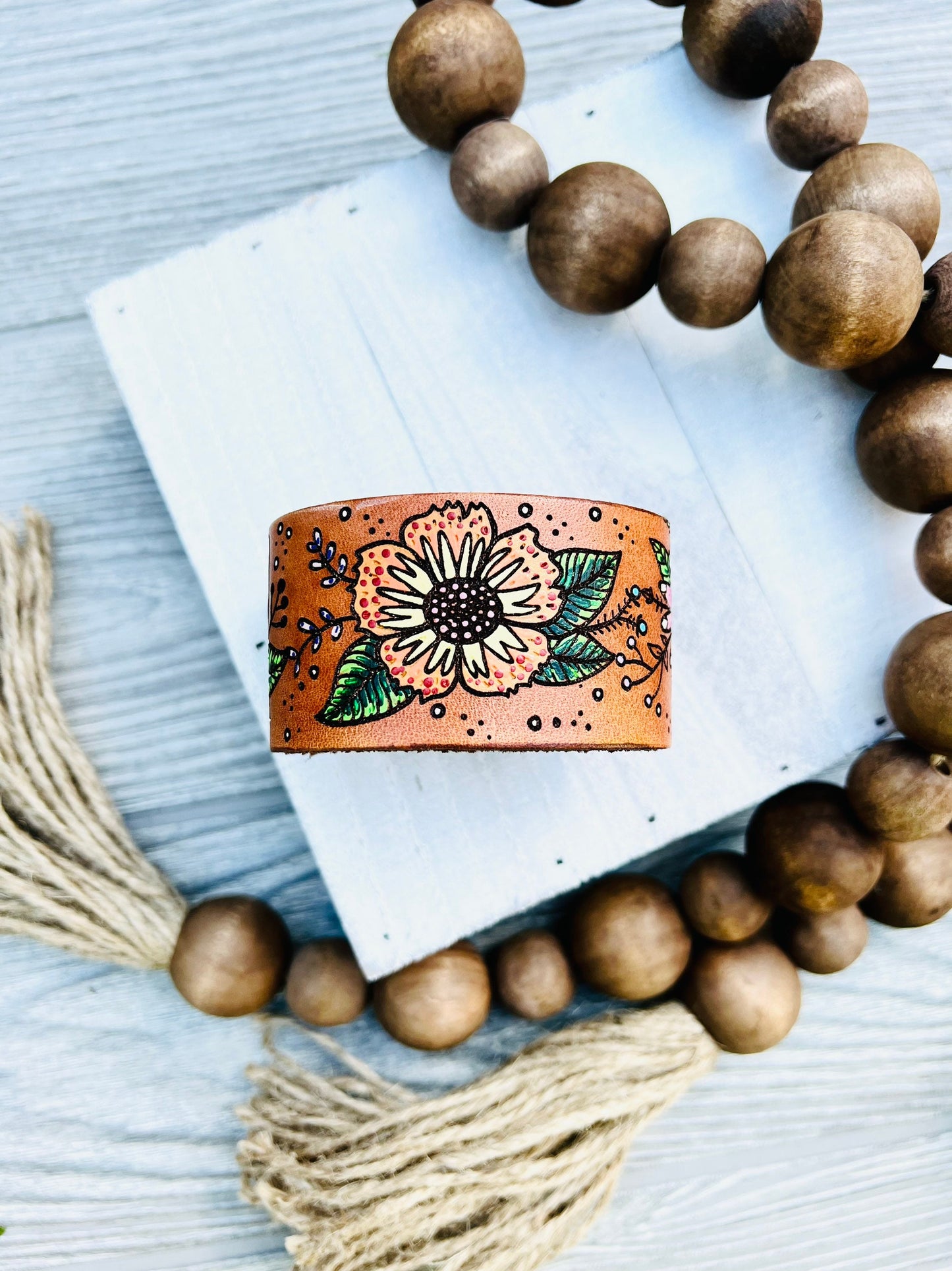 Bohemian Country Flower Leather Cuff