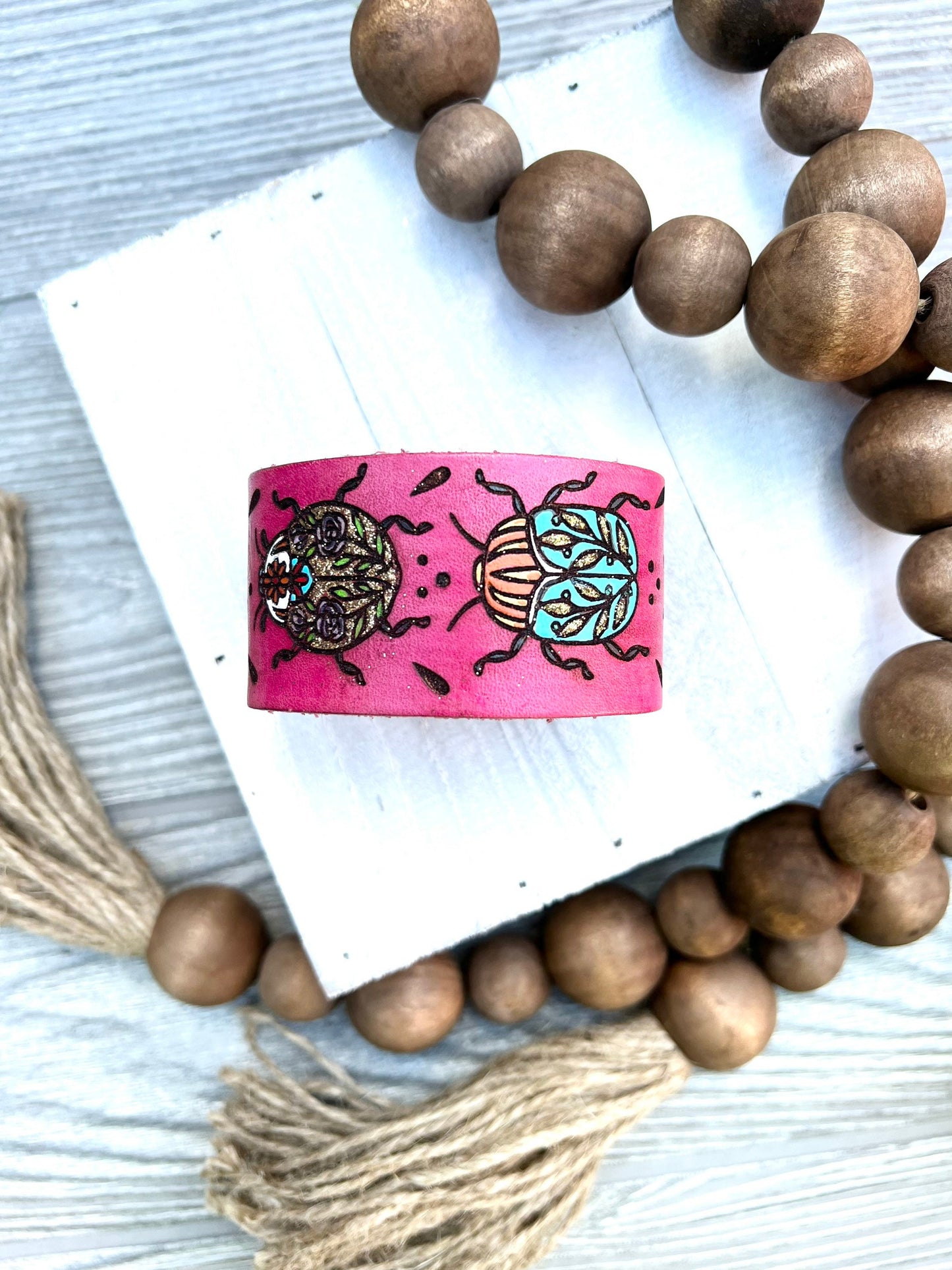 Colorful Beetles Style Leather Cuff