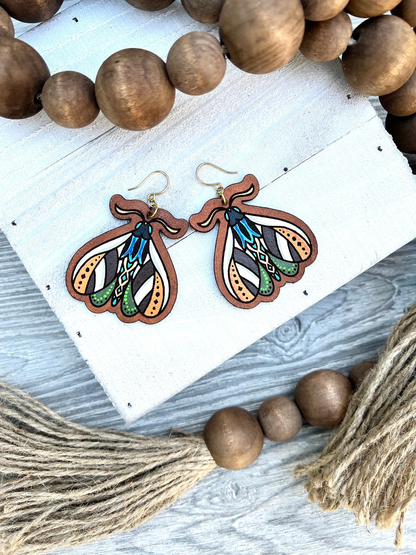 Butterfly Moth Mystical Leather Earrings
