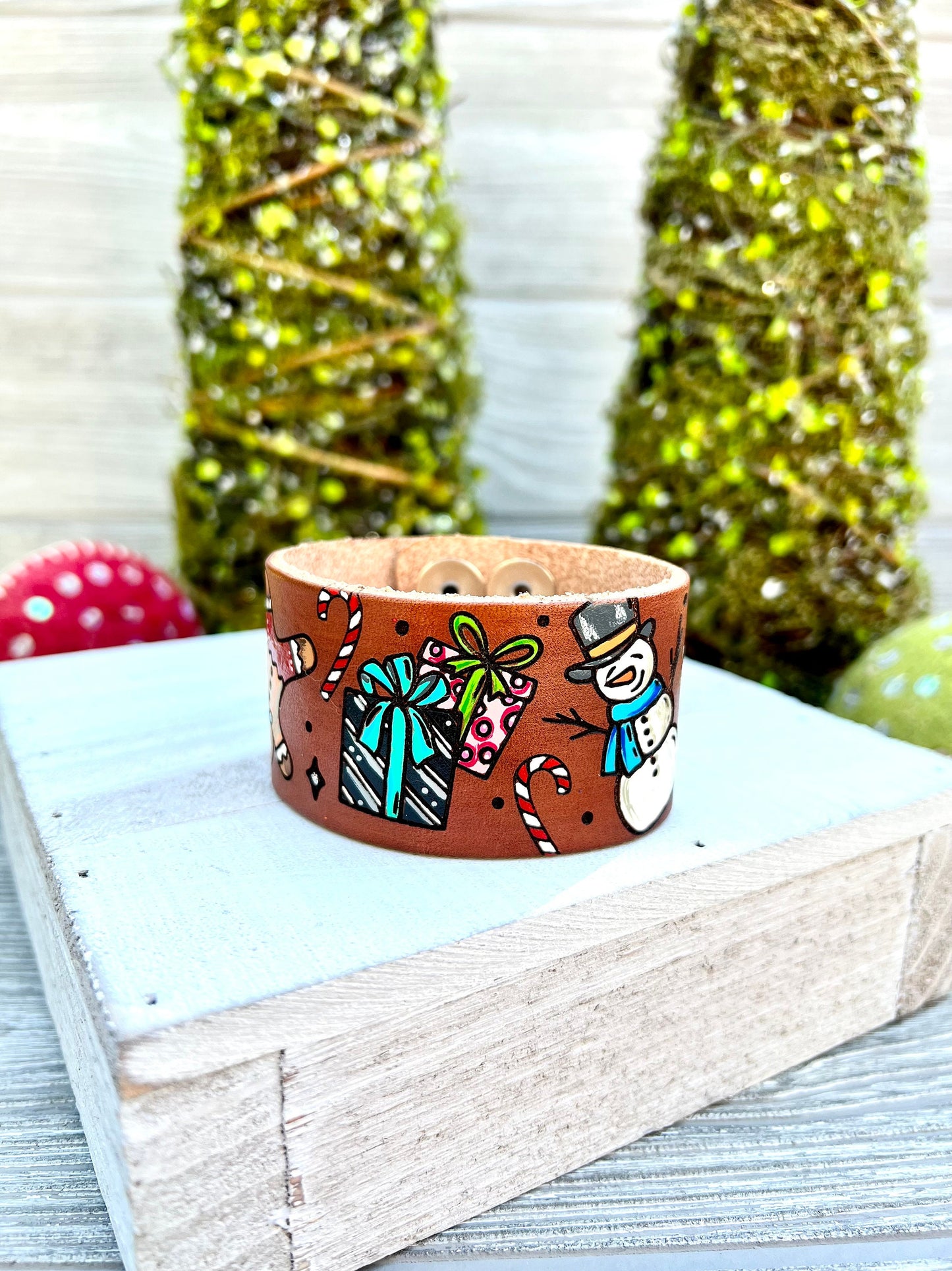 Christmas Theme Leather Cuff