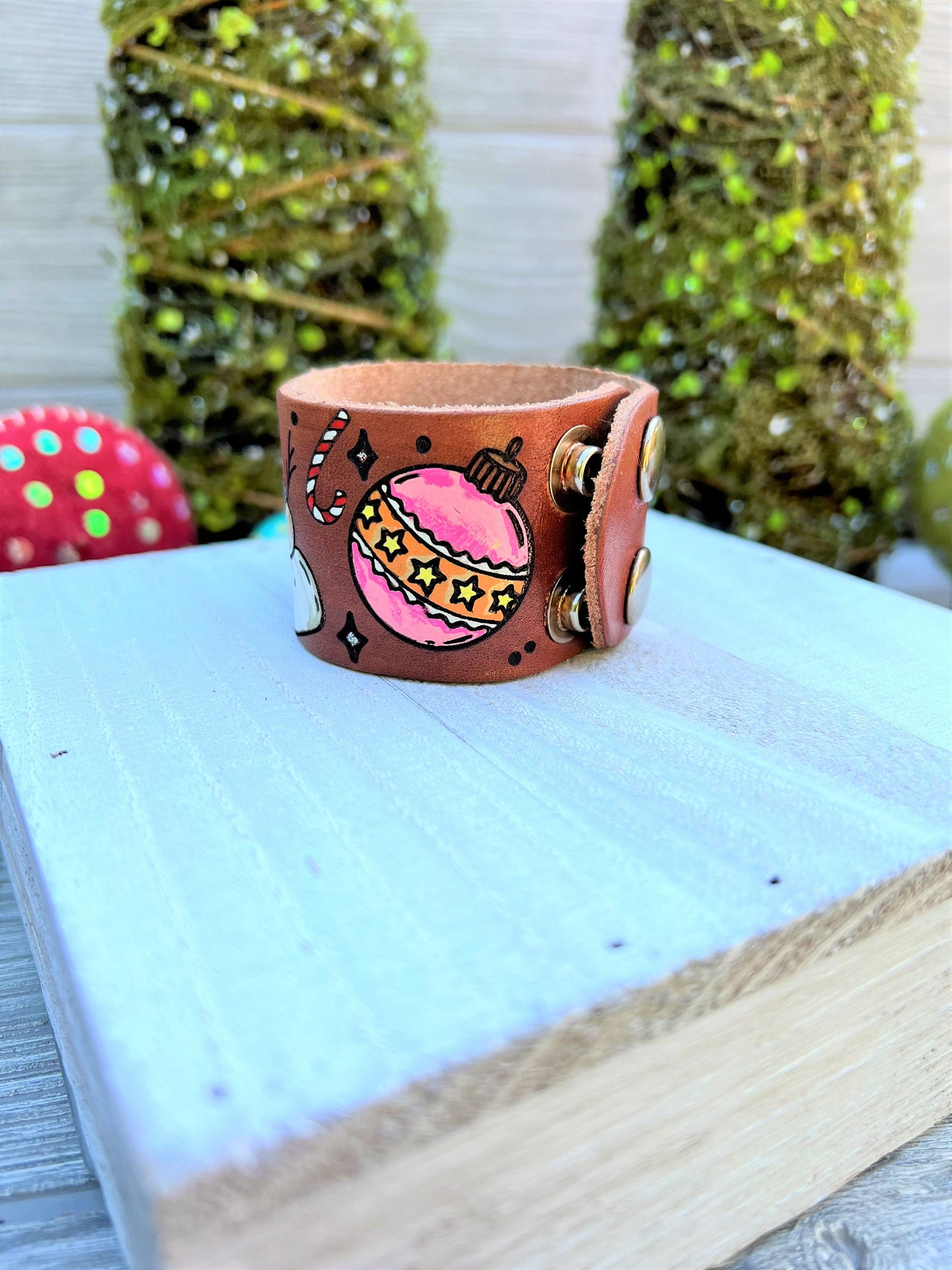 Christmas Theme Leather Cuff