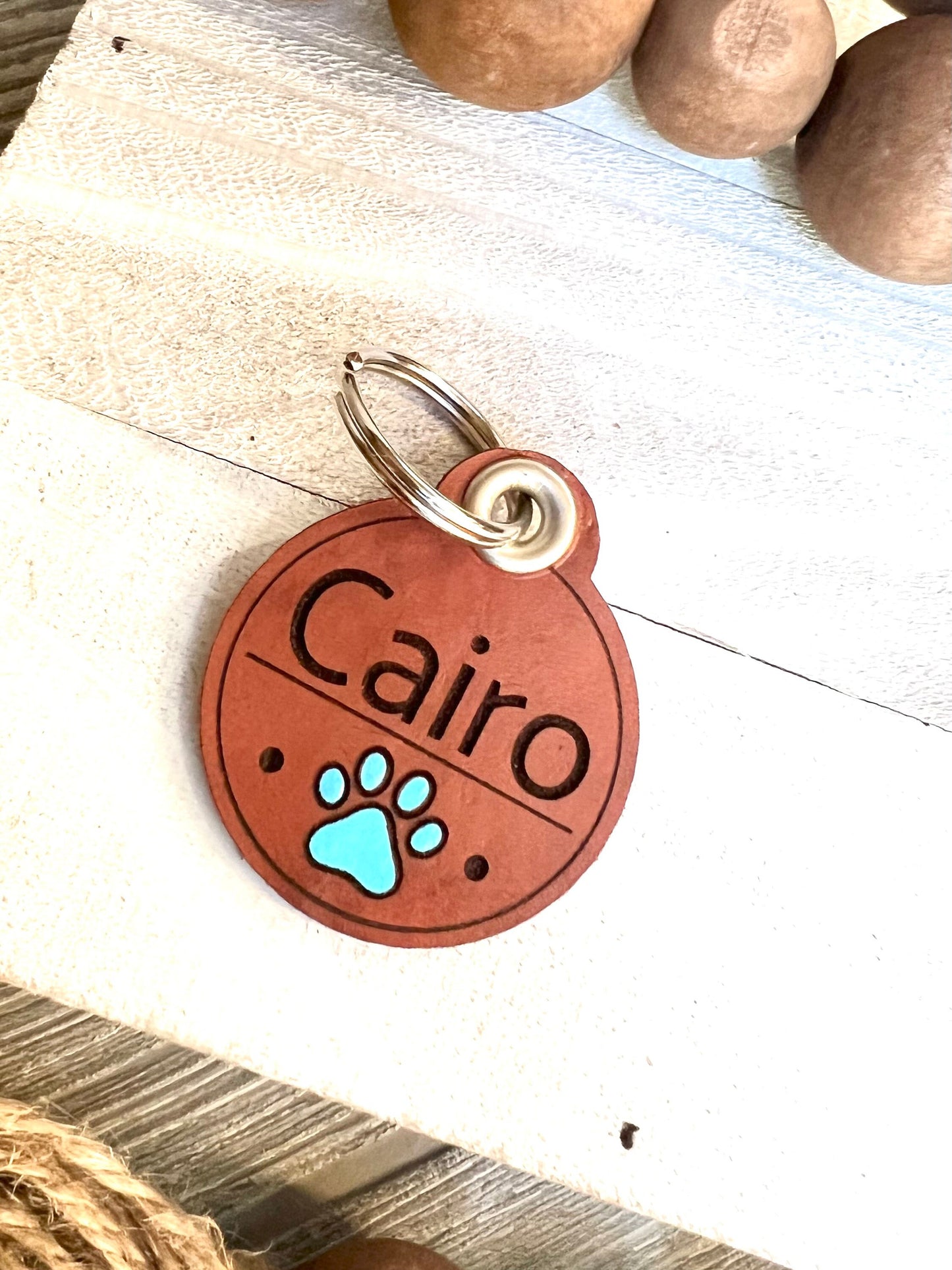 Leather Dog ID Collar Tags - Cairo-Style Paw Print Tag