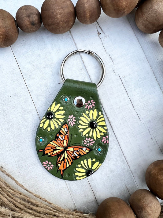 Butterfly and Sunflowers Key Ring