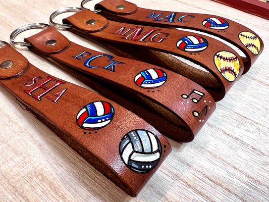 Monogrammed Sports Leather Key Ring