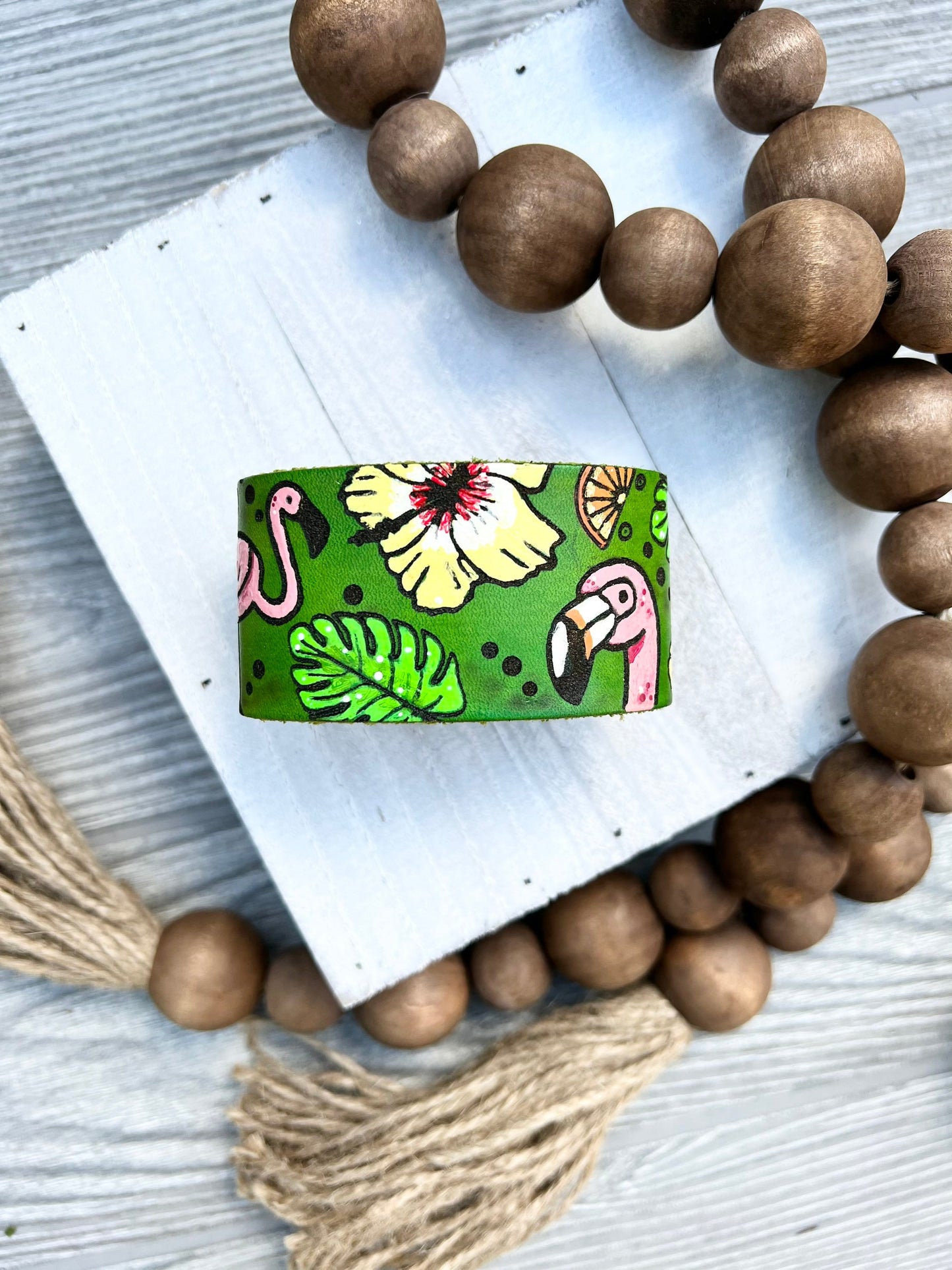 Hawaiian Flamingo Style Leather Cuff
