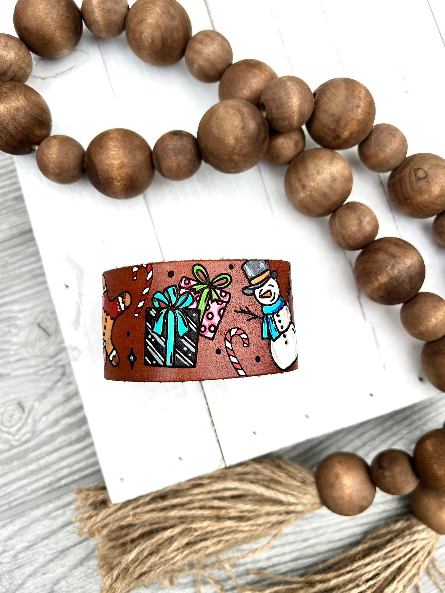 Christmas Theme Leather Cuff