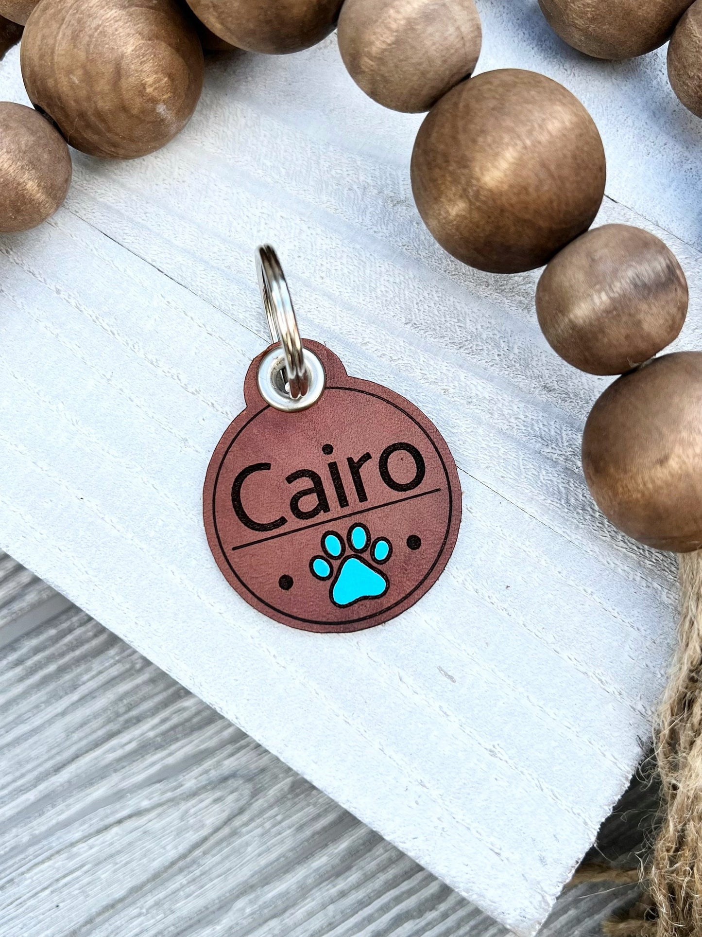 Leather Dog ID Collar Tags - Cairo-Style Paw Print Tag