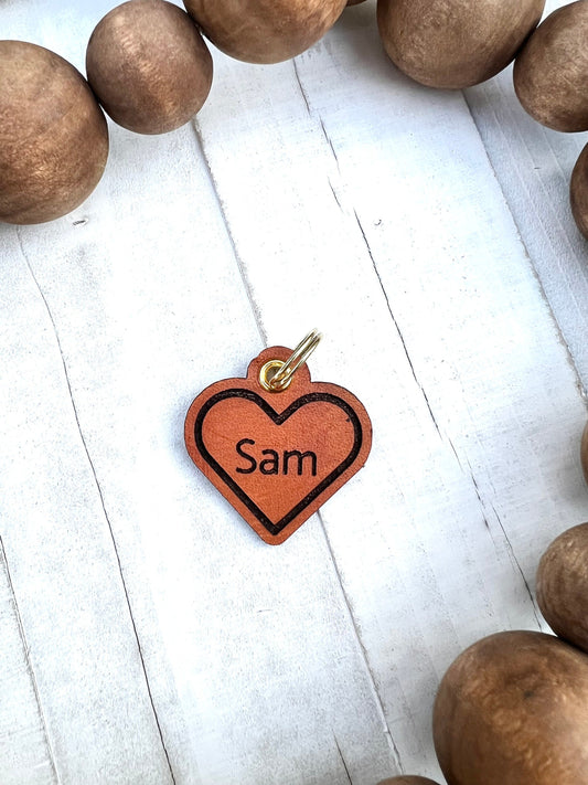 Leather Dog ID Collar Tags - Sam-Style Heart Shaped Tag