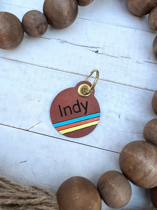Leather Dog ID Collar Tags - Indy-Style Stripe Tag