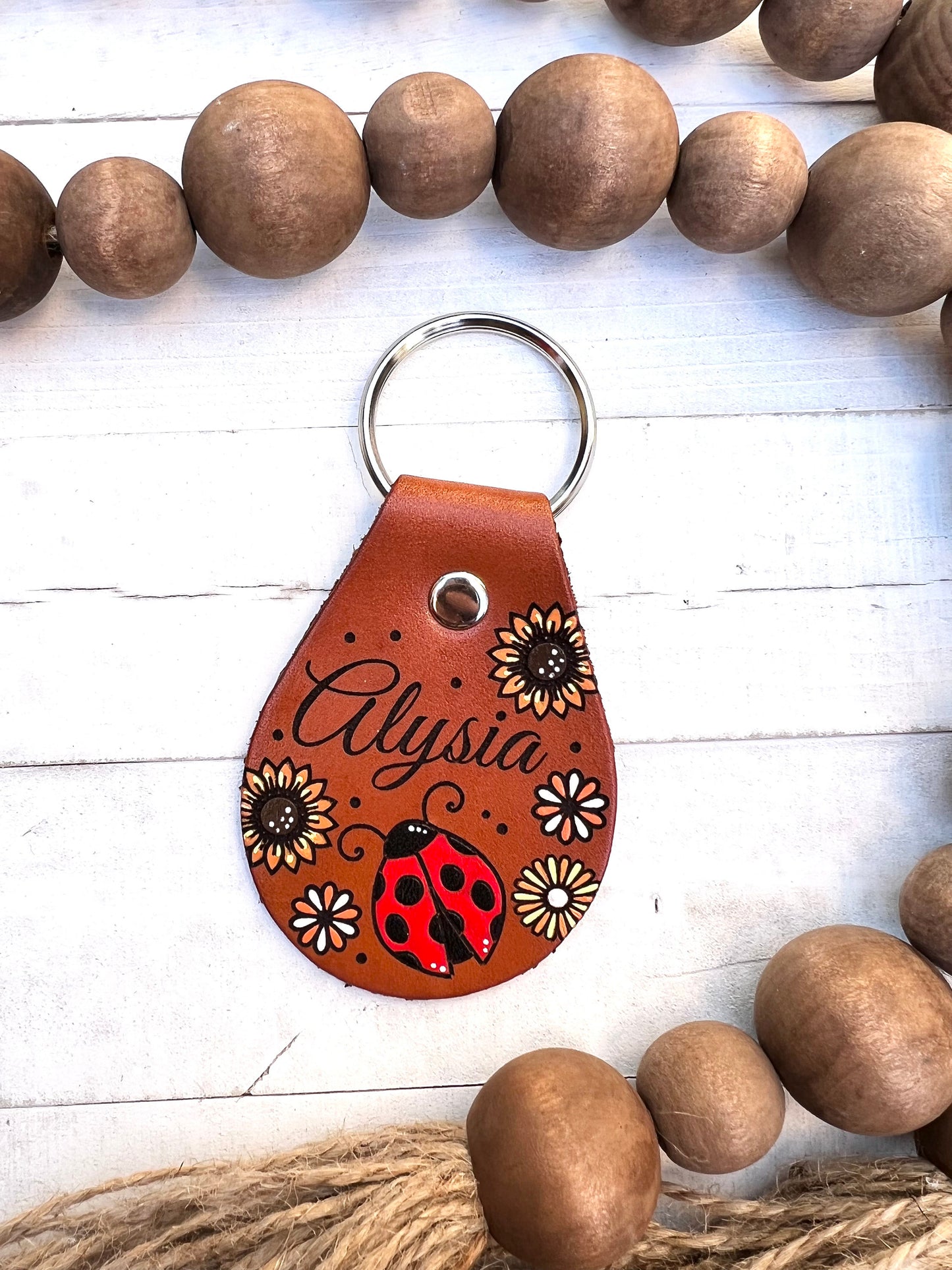 Ladybug and Sunflowers Key Ring