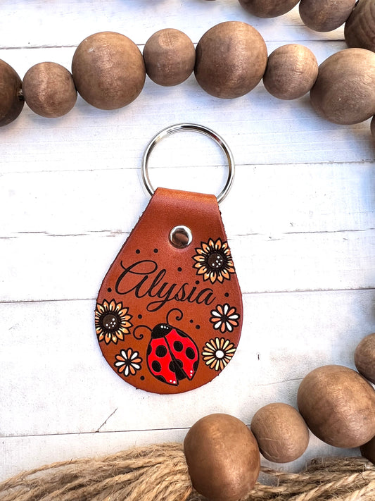 Ladybug and Sunflowers Key Ring
