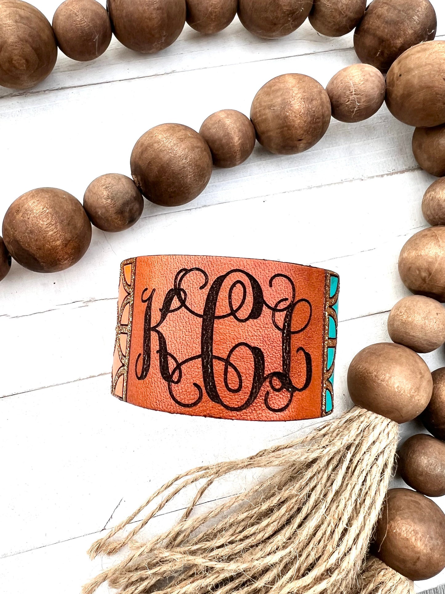 Monogram Patterned Leather Cuff