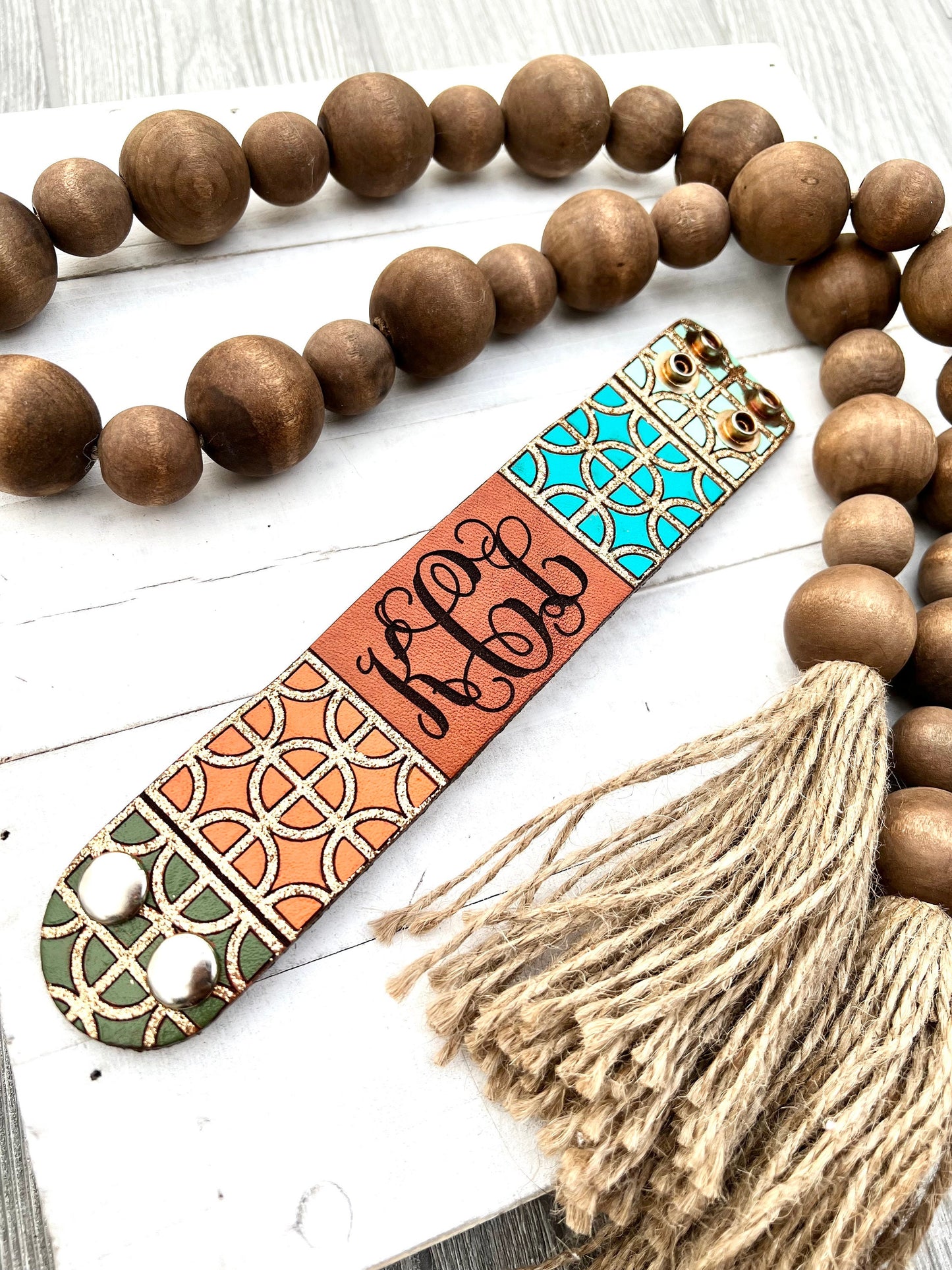Monogram Patterned Leather Cuff
