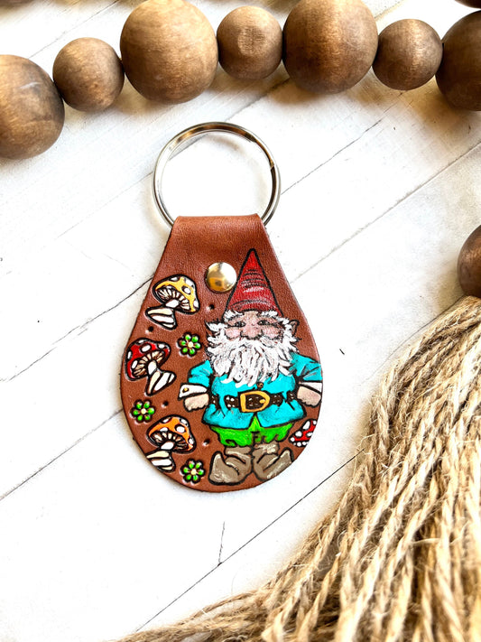 Woodland Gnome and Mushroom Key Ring