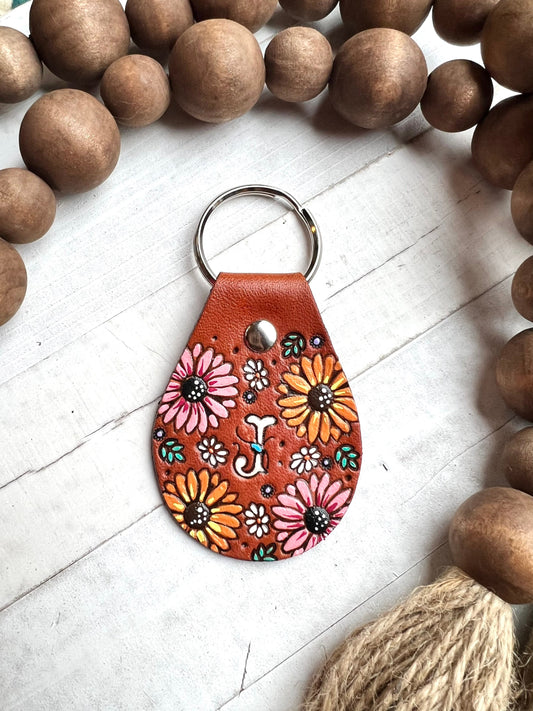 Initial Letter and Flowers Key Ring