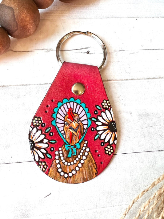 Sassy Chicken in Bonnet Key Ring