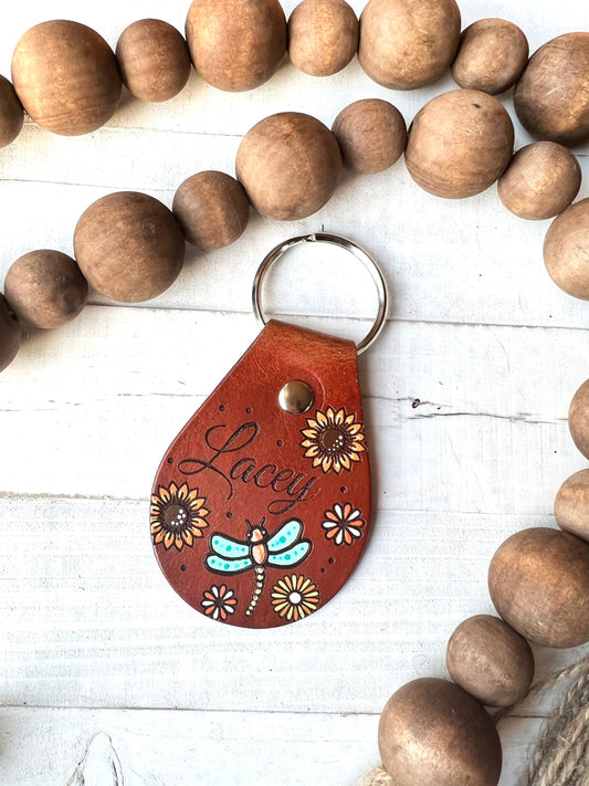 Dragonfly and Sunflowers Key Ring