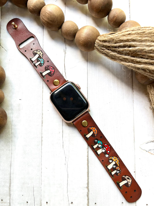 Merry Mushroom Leather Watch Band