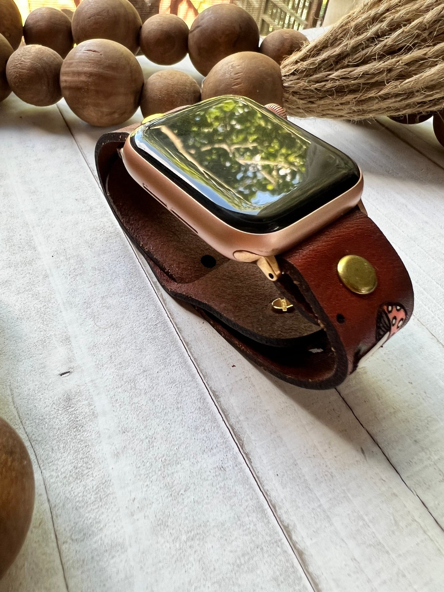 Merry Mushroom Leather Watch Band