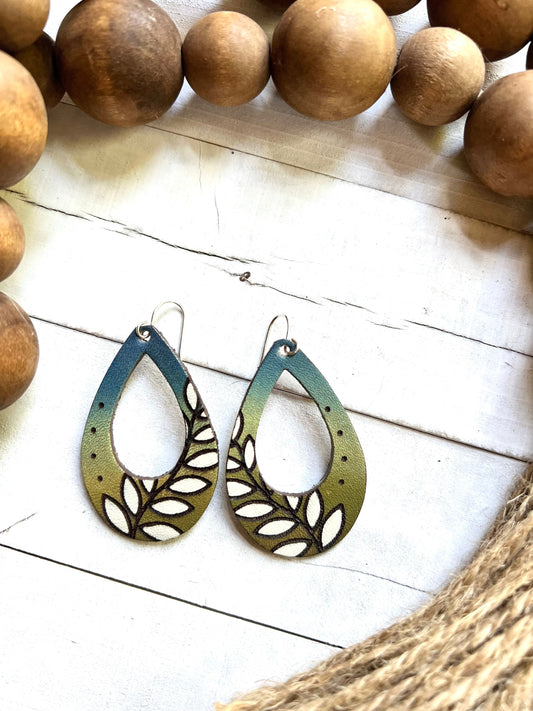 Multi-Color leaf Leather Earrings