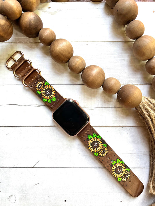 Sunflowers Leather Smart Watch Band