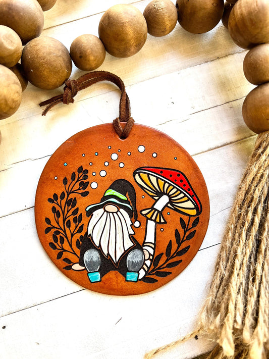 Leather Ornament Christmas Mushroom Gnome
