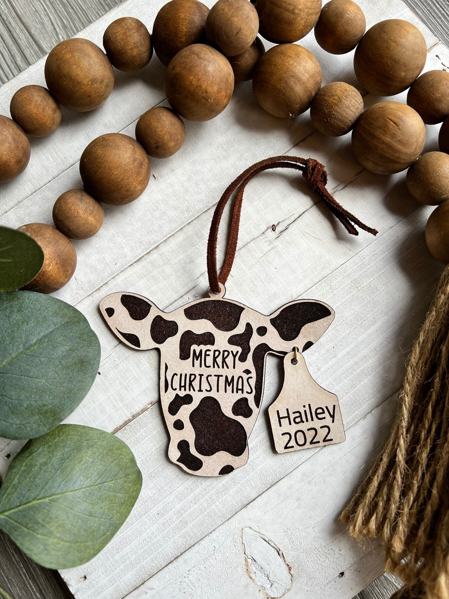 Leather Ornament Cow-Print Personalization Ornament