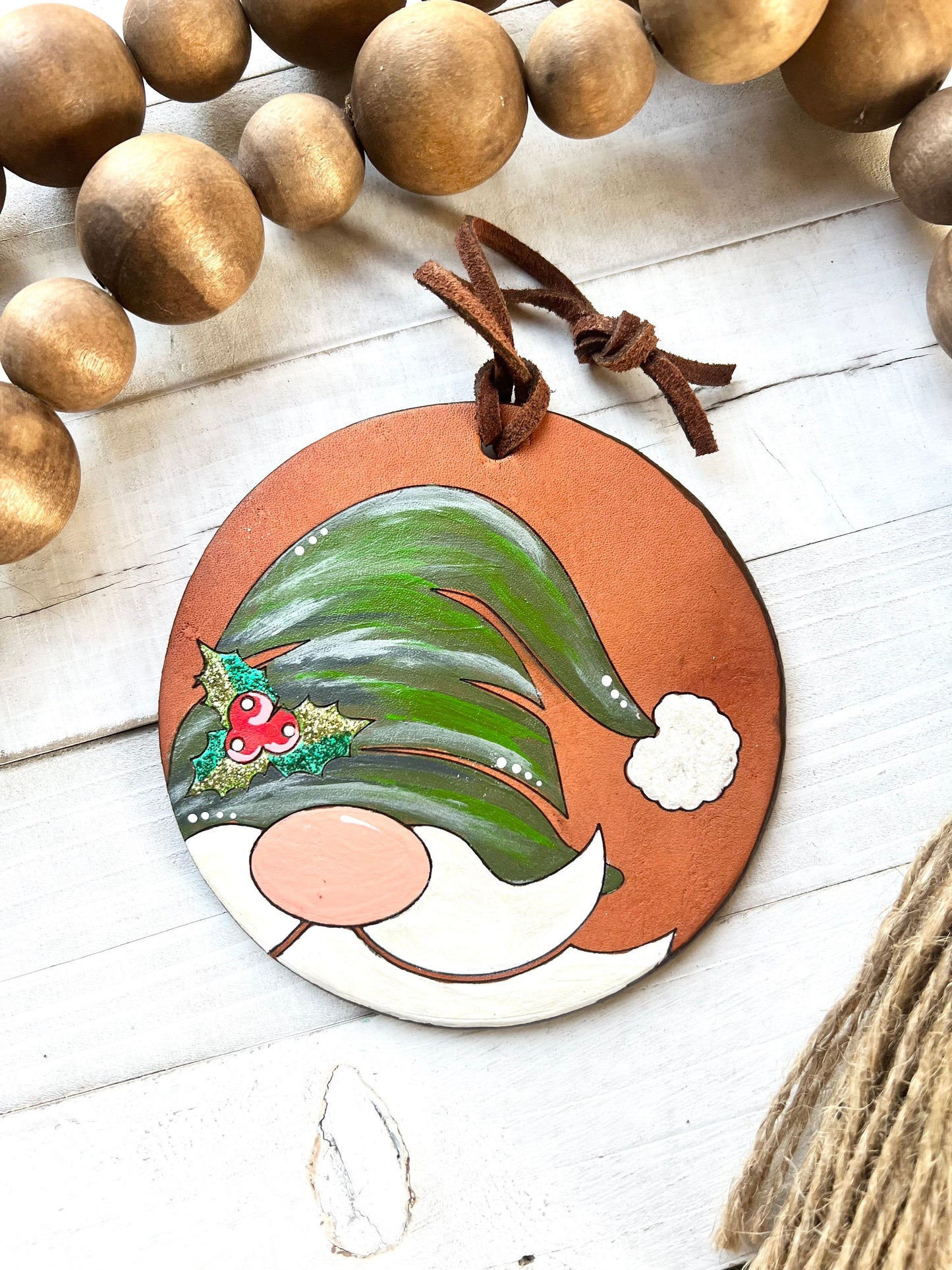 Leather Ornament Happy Gnome