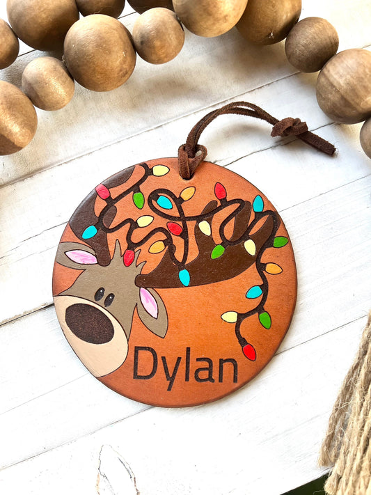 Leather Ornament Reindeer Christmas Lights