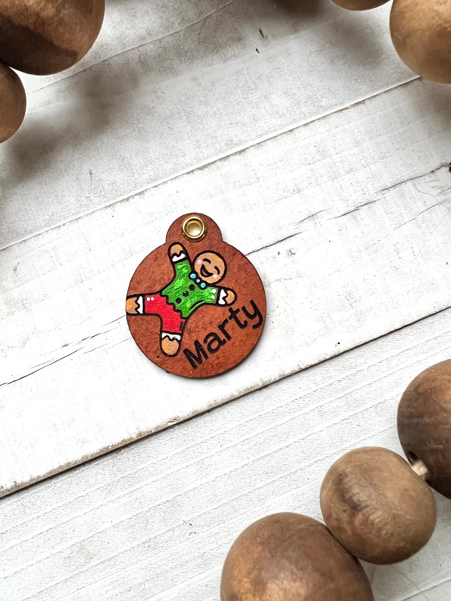Leather Dog ID Collar Tags - Gingerbread Man Tag