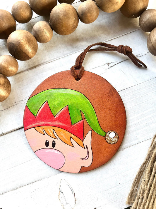 Leather Ornament Happy Elf
